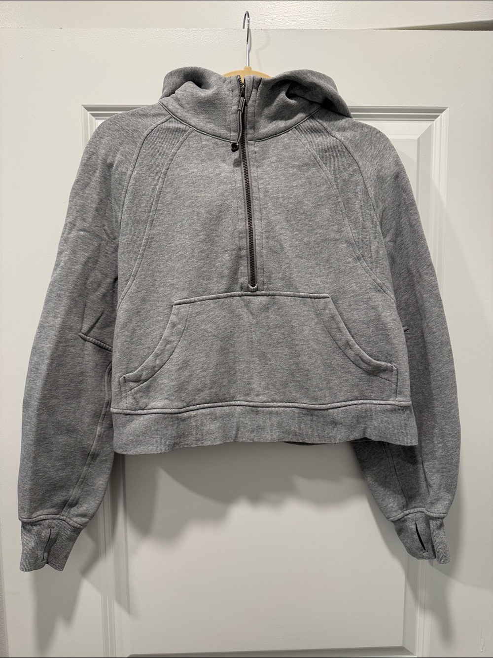 lululemon athletica Gray Cropped Half-Zip Hooded Sweatshirt